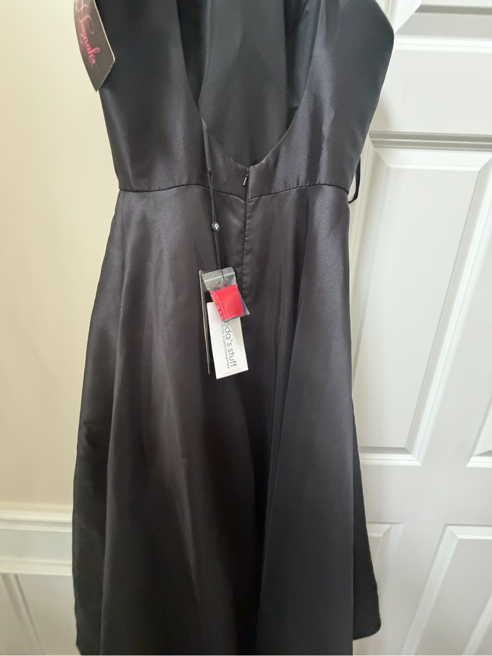Black Satin Dress by Hannah's Boutique with Fuchsia Lining - Picture 9 of 15
